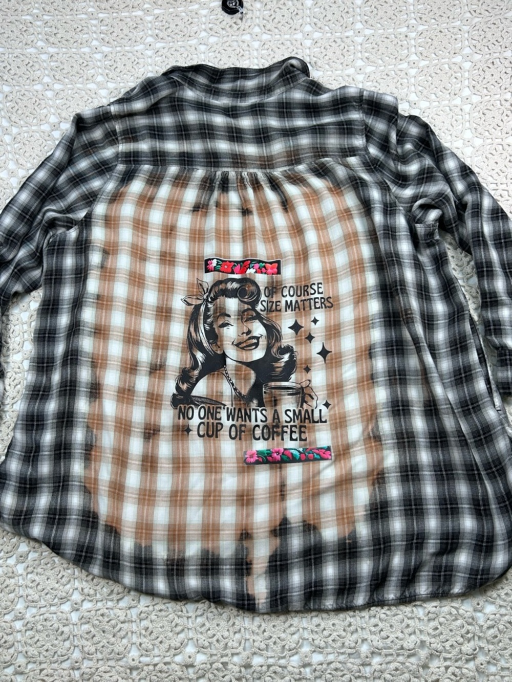 Lane Bryant Women Plaid Button Down 26/28 (size 4x) Custom Graphic Coffee Shirt - Picture 3 of 12